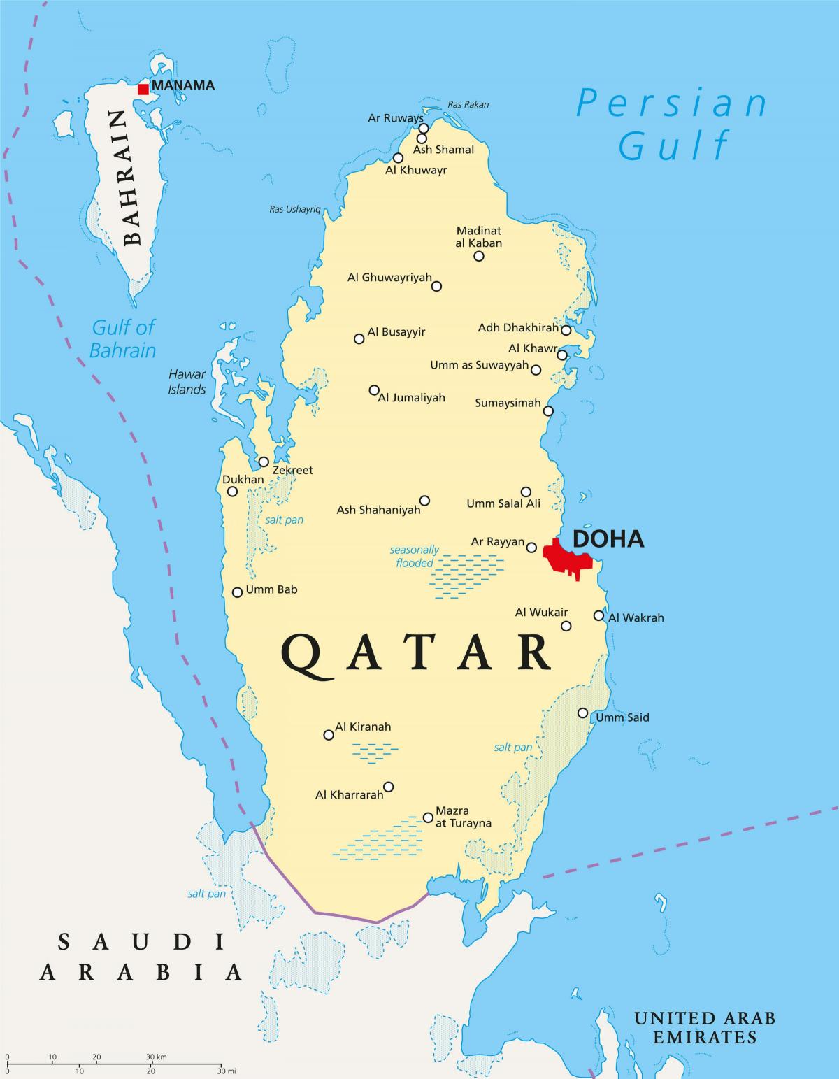 카타르지도와 도시